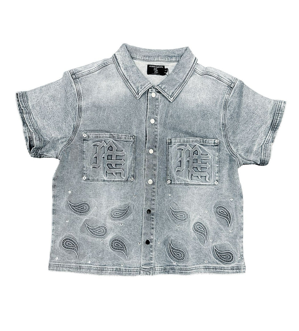 Mixed Emotions Paisley Denim Shirt Blue
